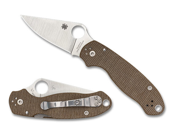 Spyderco Para 3 Knife Brown Canvas Micarta, Satin Cru-Wear by Sal and Eric Glesser (C223MPCW)