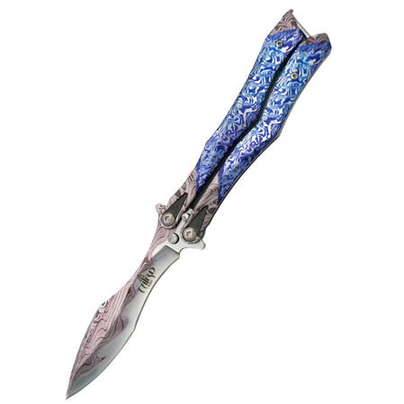 Third Decor Habitat Balisong 3D Imit. Damascus Stainless Steel, Imit. Damascus Butterfly Knife (K2818DC)