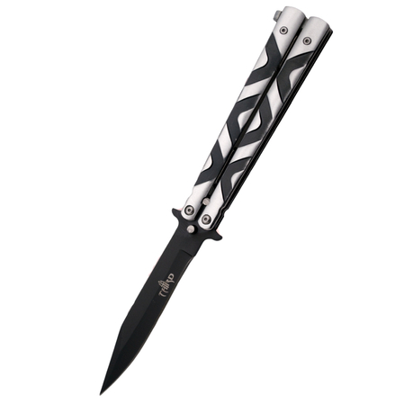 Third Decor Habitat Balisong Grey/Black Aluminum, Black Butterfly Knife (12313)