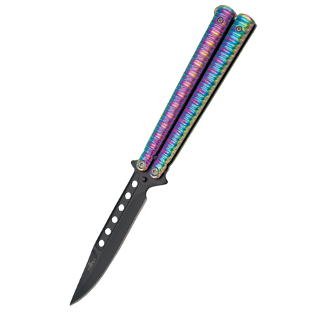 Third Decor Habitat Balisong Rainbow Stainless Steel, Black Butterfly Knife (16071N)