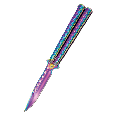 Third Decor Habitat Balisong Rainbow Stainless Steel, Rainbow 420 Butterfly Knife (16071W)