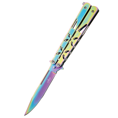 Third Decor Habitat Balisong Rainbow Stainless Steel, Rainbow 420 Butterfly Knife (K2450)