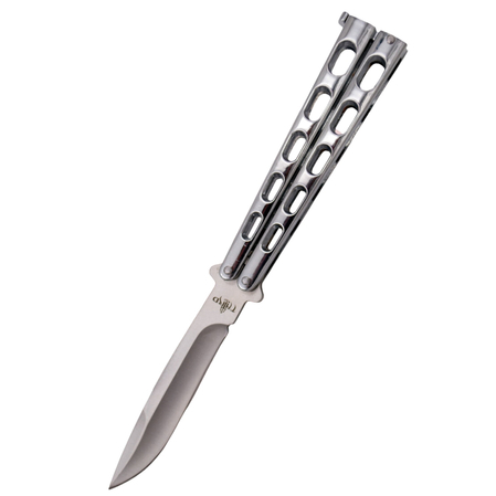 Third Decor Habitat Balisong Silver Stainless Steel, Satin 420 Butterfly Knife (K2919B)