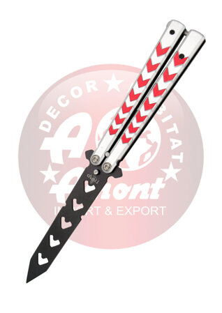 Third Decor Habitat Balisong Training Knife White/Red Aluminium, Black 420 (K2813-2)