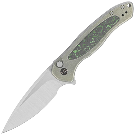 WE Knife Button Lock Kitefin LE No 000/157 Green Titanium/Jungle Wear Fat Carbon, Hand Polished Satin CPM 20CV (WE19002N-2)