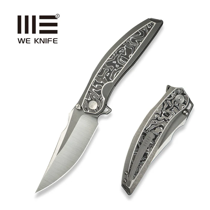 We Knife Quinseris Gray Titanium/Aluminum Foil Carbon, Hand polished Satin/Gray Stonewashed M390 (WE23093-3)