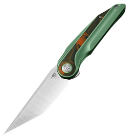 Bestech Blind Fury Knife Green Titanium / Orange Carbon Fiber, Stonewashed / Satin M390 by Kombou (BT2303C)