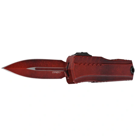 Microtech Cypher II D/E OTF Knife Weathered Crimson Aluminum, Weathered Crimson M390MK by Deryk Munroe i Tony Marfione (1242-1WCM)
