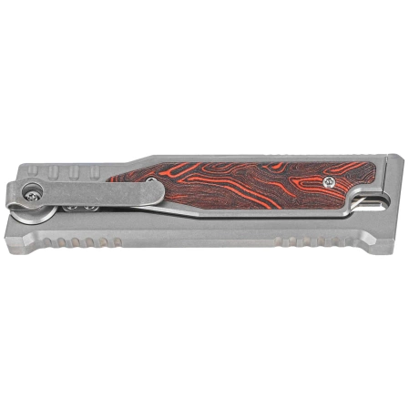 Nóż grawitacyjny Reate EXO-M OTF Gravity T/E Bead Blasted Titanium/Damascus Red-Black G10, Satin Elmax
