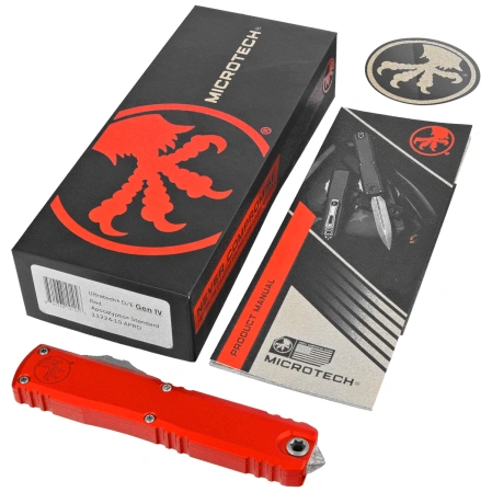 Microtech Ultratech Gen IV D/E OTF Knife Red Aluminum, Apocalyptic M390MK by Tony Marfione (11224-10APRD)