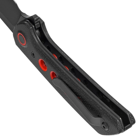 Nóż składany Reate PL-XF-12 Black Micarta/Red G10 Inlay, Black PVD Nitro-V