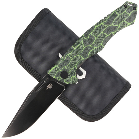 Bestech Keen II Black-Green G10/Titanium, Black Stonewashed CPM S35VN by Koens Craft knife (BT2301E)