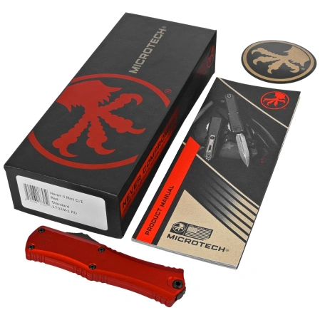 Nóż automatyczny OTF Microtech Hera II Mini D/E Red Aluminium, Black M390MK by Tony Marfione (1702M-1RD)