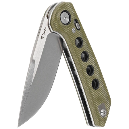 Nóż składany Reate PL-XF-3 Green Micarta/Black G10 Inlay, Stonewashed Nitro-V
