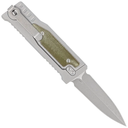 Reate Knife Mini EXO OTF Gravity D/E Bead Blasted Titanium/Green Micarta, Stonewashed CPM 3V