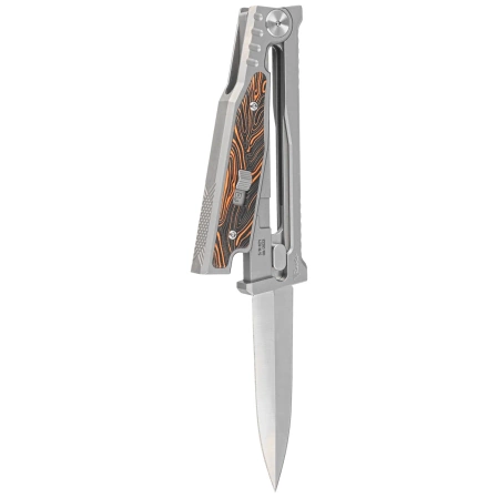Nóż grawitacyjny Reate EXO-M OTF Gravity D/E Bead Blasted Titanium/Damascus Orange-Black G10, Satin Elmax