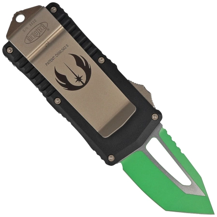 Microtech Exocet T/E Jedi Master OTF Knife Black Aluminum, Green M390 by Tony Marfione (158-1JM)
