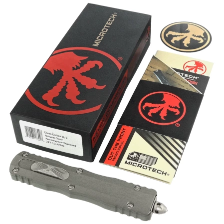 Microtech Dirac Delta D/E OTF Knife Natural Clear Aluminum, Apocalyptic M390 by Tony Marfione (227-10APNC)