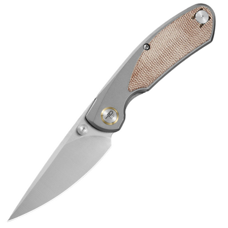 Bestech Lito Knife Grey Titanium / Natural Canvas Micarta, Satin M390 by Ostap Hel (BT2307B)