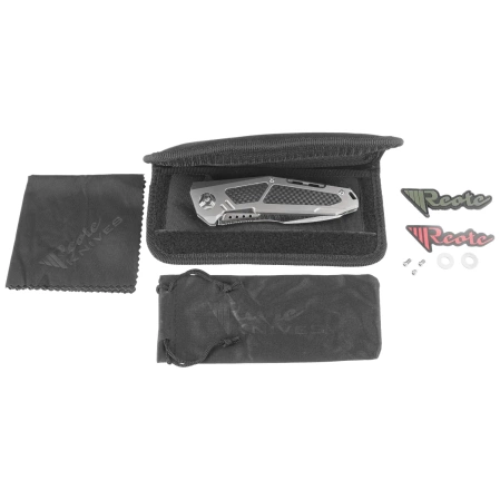 Reate K-3 Tanto Grey Titanium/Carbon Fiber, Damasteel Damascus