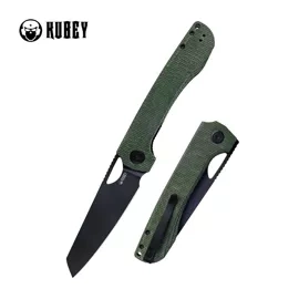 Kubey Elang Knife Green Micarta, Blackwashed AUS-10 by Sebastian Irawan (KU365F)