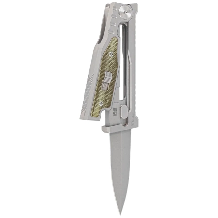 Nóż grawitacyjny Reate Mini EXO OTF Gravity D/E Bead Blasted Titanium/Green Micarta, Stonewashed CPM 3V