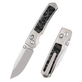 Nóż składany Remette Aurora Gray Titanium/Carbon Fiber, Manual Fine Grinding Satin Surface/Pearlescent Surface M390 (AURA-D)