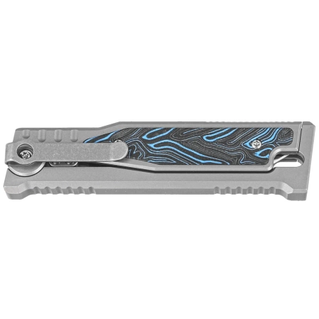 Nóż grawitacyjny Reate EXO-M OTF Gravity Drop Point Bead Blasted Titanium/Damascus Blue-Black G10, Satin Elmax