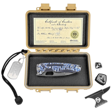 Medford Infraction Blue/Silver Titanium ''Peaks and Valleys'', Std HW, Brsh Clip, Tumbled S45VN by Greg Medford (MK031STQ-37A2-TSCS-BN)