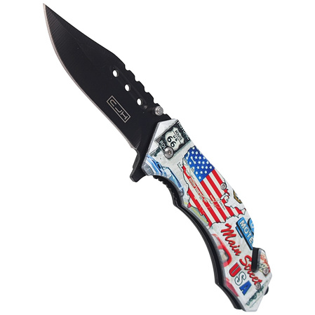 Herbertz CJH US Flag Rescue Knife, Black Blade 420 (44004)