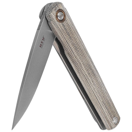 MKM Flame Light Drop Point Knife Green Canvas Micarta / Titanium, Bead Blasted M390 by Michael Zieba (MK FL01-GCT)