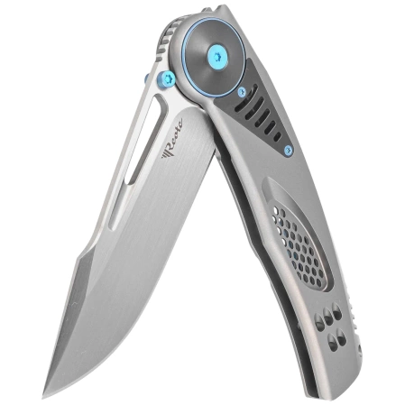 Reate GTR Knife Bead Blasted Titanium/Zirconium Inlay, HW Ti-Blue Clip, Hand Satin M390
