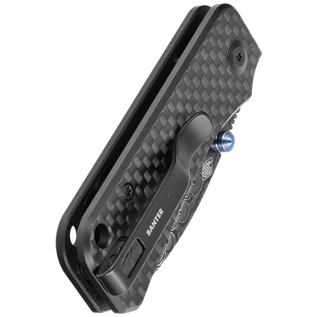 Civivi Knife Baby Banter Twill Carbon Fiber overlay on Black G10, Black Hand Rubbed Damascus by Ben Petersen (C19068S-DS1)