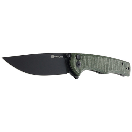 Sencut Crowley Green Micarta, Black Stonewashed D2 (S21012-3)