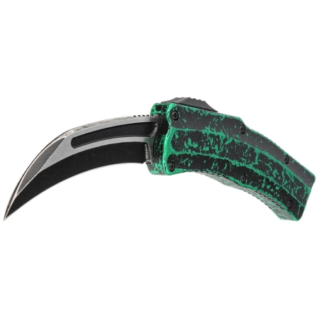 Nóż automatyczny OTF Heretic ROC SE Breakthrought Toxic Green Aluminium, Two Tone Battleworn Black MagnaCut by Tony Marfione Jr.