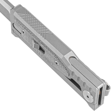 Reate Knife Mini EXO OTF Gravity Drop Point Bead Blasted Titanium/Black Micarta, Stonewashed CPM 3V