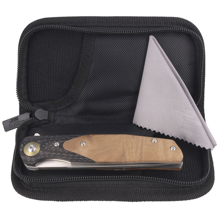Bestech Ascot Black Carbon Fiber/G10 Lightburl Wood, Satin 14C28N Knife (BG19D)