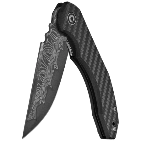 Civivi Bluetick Knife CF Overlay on Black G10, Damascus by Bryan Montalvo (C23050-DS2)