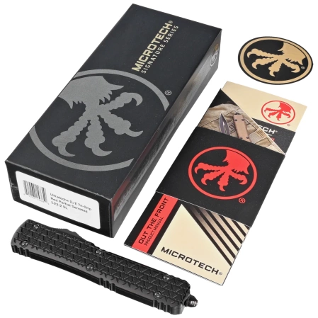 Microtech Ultratech D/E Sith Lord Signature OTF Knife Tri-Grip Black Aluminum, Red P/S M390 by Tony Marfione (122-2SL)