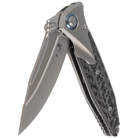 Nóż składany Microtech Socom Bravo Mini S/E Titanium/Carbon Fiber, Blue HW, Bead Blasted M390 by Tony Marfione (260M-7CFTI)