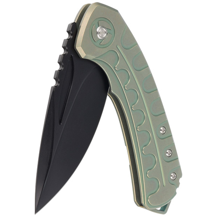 Nóż składany Bestech Buwaya Retro Green Titanium, Black Stonewashed M390 by Kombou (BT2203D)
