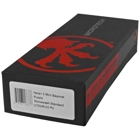 Microtech Hera II Mini Bayonet OTF Knife Purple Aluminum, Stonewashed M390MK by Tony Marfione (1701M-10PU)