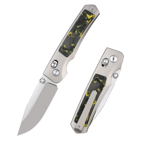 Remette RT-Aurora Knife Gray Titanium/Carbon Fiber, Manual Fine Grinding Satin/Pearlescent M390 (AURA-Y)
