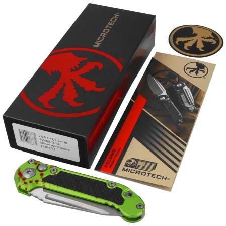 Microtech LUDT Gen III T/E Automatic Knife Zombie Aluminum, Stonewashed M390MK by Tony Marfione (1136-10Z)