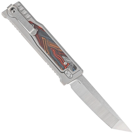 Nóż grawitacyjny Reate EXO-M OTF Gravity T/E Bead Blasted Titanium/Damascus MultiColor G10, Satin Elmax
