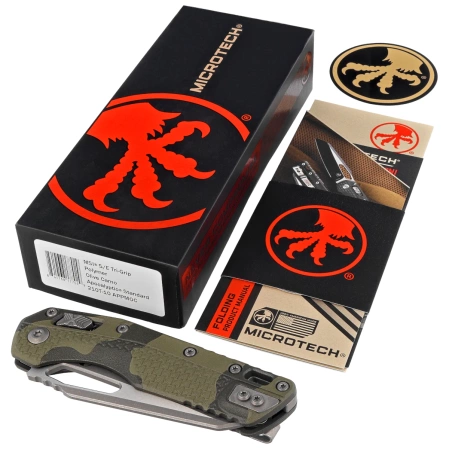 Microtech MSI S/E Ram-Lok Olive Camo Tri-Grip Polymer, Apocalyptic M390MK by Tony Marfione (210T-10APPMOC)