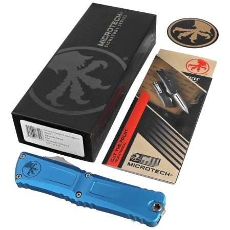 Microtech Combat Troodon Gen III Interceptor Signature OTF Knife Blue Aluminum, Stonewashed M390MK by Tony Marfione (1217-10BLS)