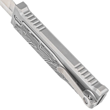 Reate Knife EXO-M OTF Gravity T/E Bead Blasted Titanium/Damascus Black-White G10, Satin Elmax