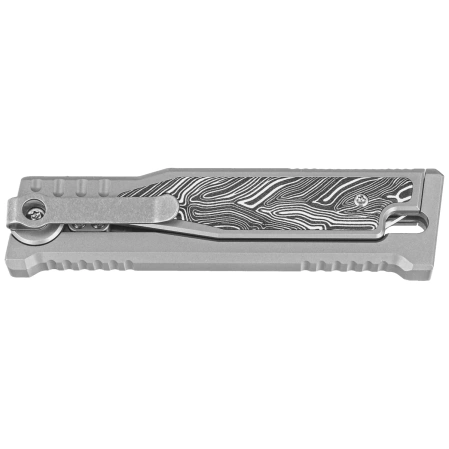 Nóż grawitacyjny Reate EXO-M OTF Gravity Drop Point Bead Blasted Titanium/Damascus Black-White G10, Satin Elmax