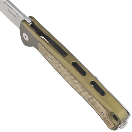 LionSteel Skinny Green Aluminium/Green Canvas Micarta, Stonewashed MagnaCut by Molletta Knife (SK01A GS)